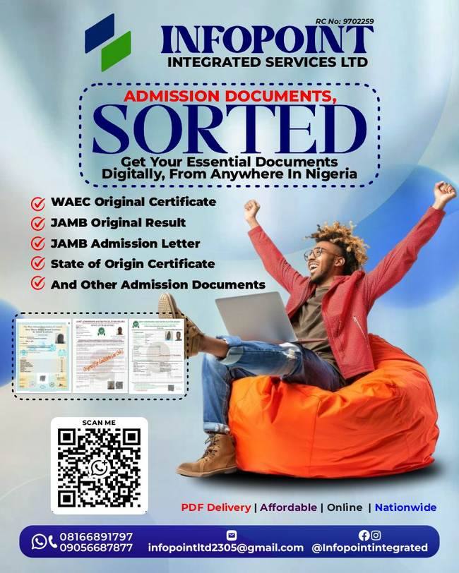 Infopoint flyer showing admission document services