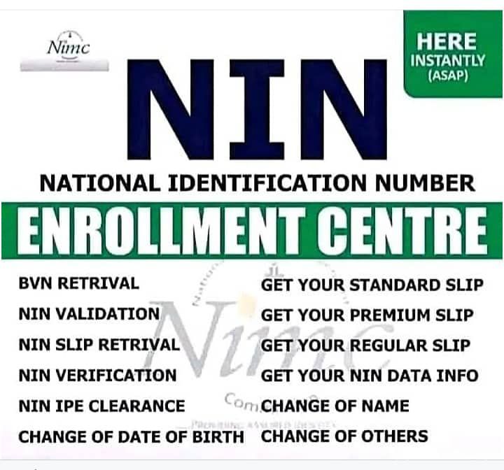 NIN enrollment centre services including BVN retrieval, slip retrieval, and data correction