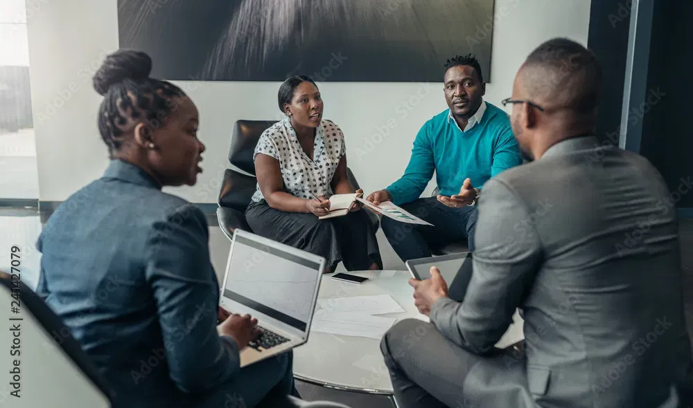 Business professionals in a collaborative meeting